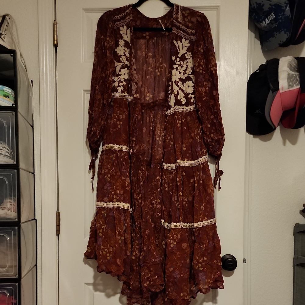 Free People Floral Tunic in Brown and Cream